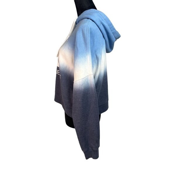 Calvin Klein Jeans Cropped Hooded Sweatshirt Drawstring Size Medium Blue and whi - Picture 4 of 11